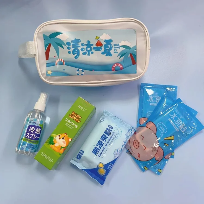 夏季避暑伴手礼包包+清凉喷雾+驱蚊液+清凉湿巾+冰凉贴